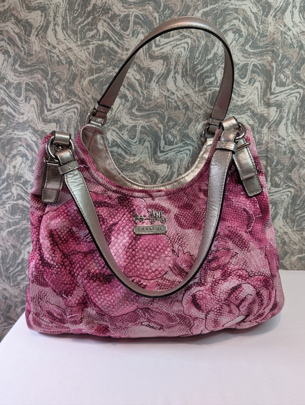 Coach Maggie Madison Pink Floral Shoulder Bag Hobo Purse Limited Edition